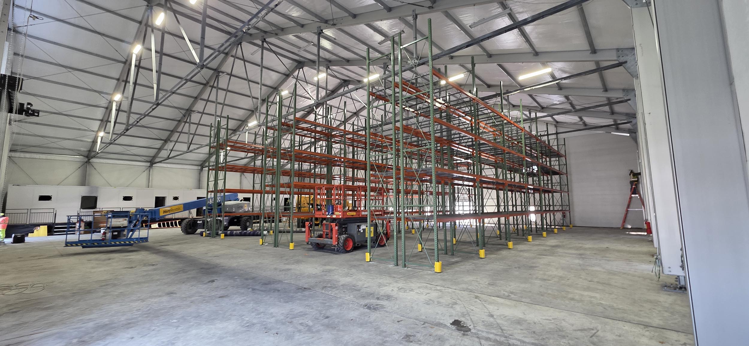 warehouse racks in a clear span structure